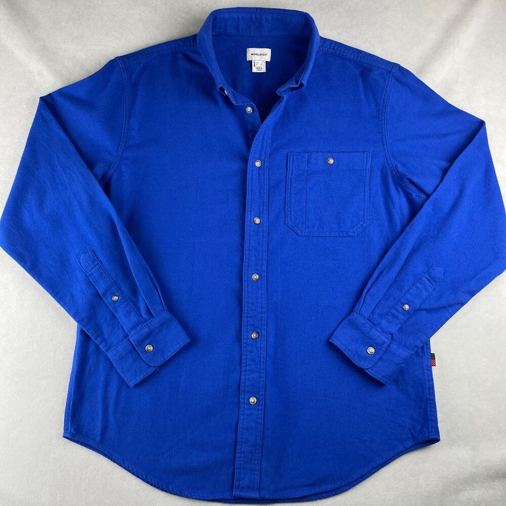 Woolrich Shirt Mens L Royal Blue Long Sleeve Button Front Pocket Archive WX0005
